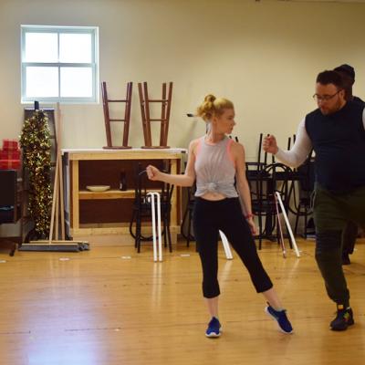 Taylor Elise Rector (Dance Captain and Ensemble Member) and Calvin McCullough (Manager, formerly Ensemble in South Pacific) working on some choreography! 