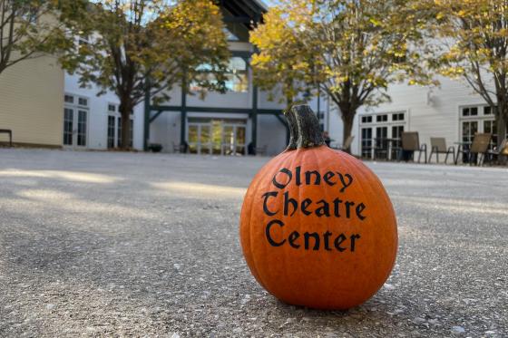 Pumpkin with Olney Theatre Center written across it