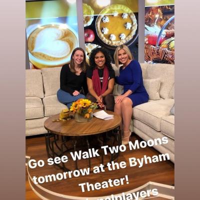 Miranda Pepin and Emma on a news station talking about Walk Two Moons 