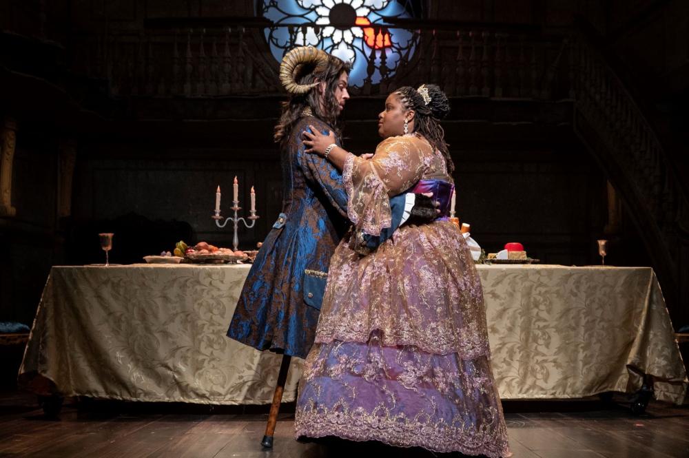 Jade Jones and Evan Ruggerio pictured as Beauty and the Beast in Olney Theatre Center's production