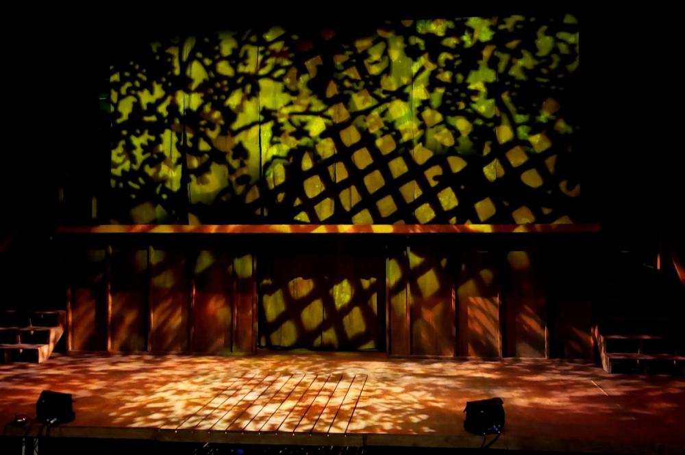 Stage with green background, lighting design look