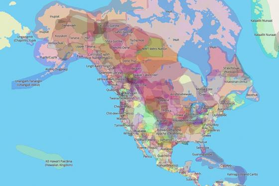 A map of North America that represents the traditional lands of Indigenous tribes