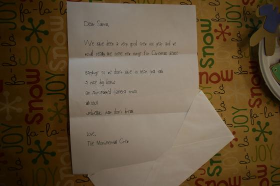 The crew letter to Santa 